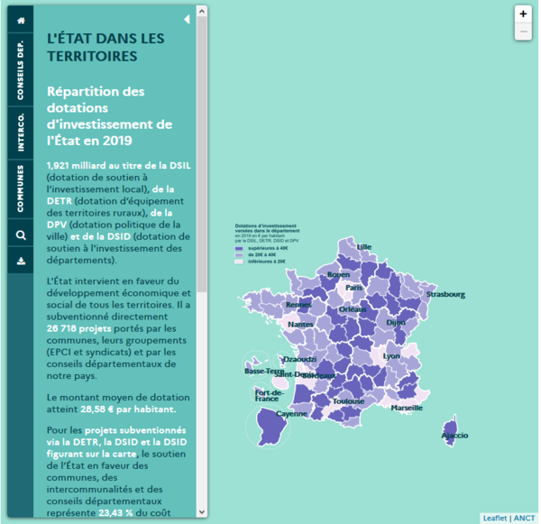 Cartographie des subventions versées par l'Etat aux collectivités en 2019